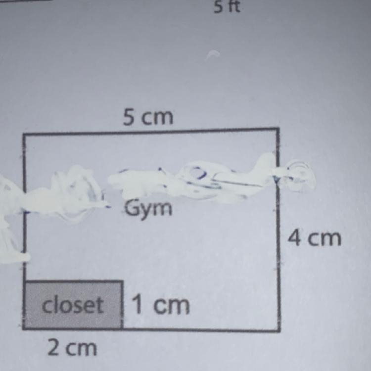 1. If 1 cm represents 10 m, what are the actual measurements of the gym including-example-1