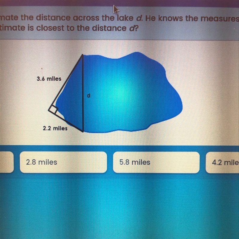 ian is trying to estimate the distance across the lake d. he knows the measures shown-example-1