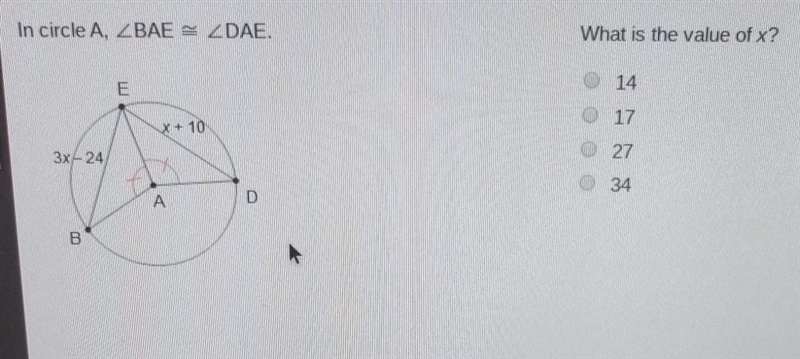 What is the value of x? a.14 b.17 c.27 d.34​-example-1