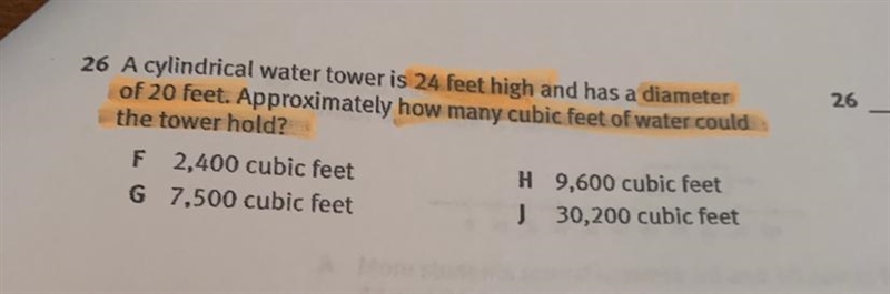 a cylindrical water tower is 24 feet high and has a diameter of 20 feet. approximately-example-1