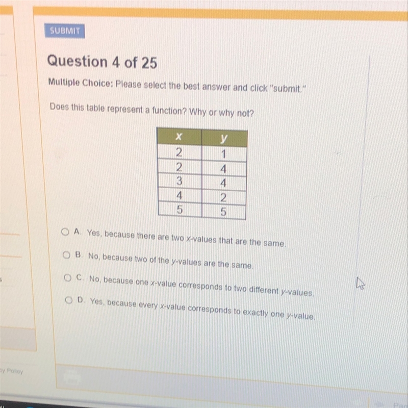 Does this table represent a function why or why not?-example-1