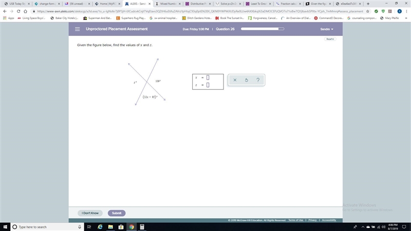 Given the figure below, find the values of x and z.-example-1