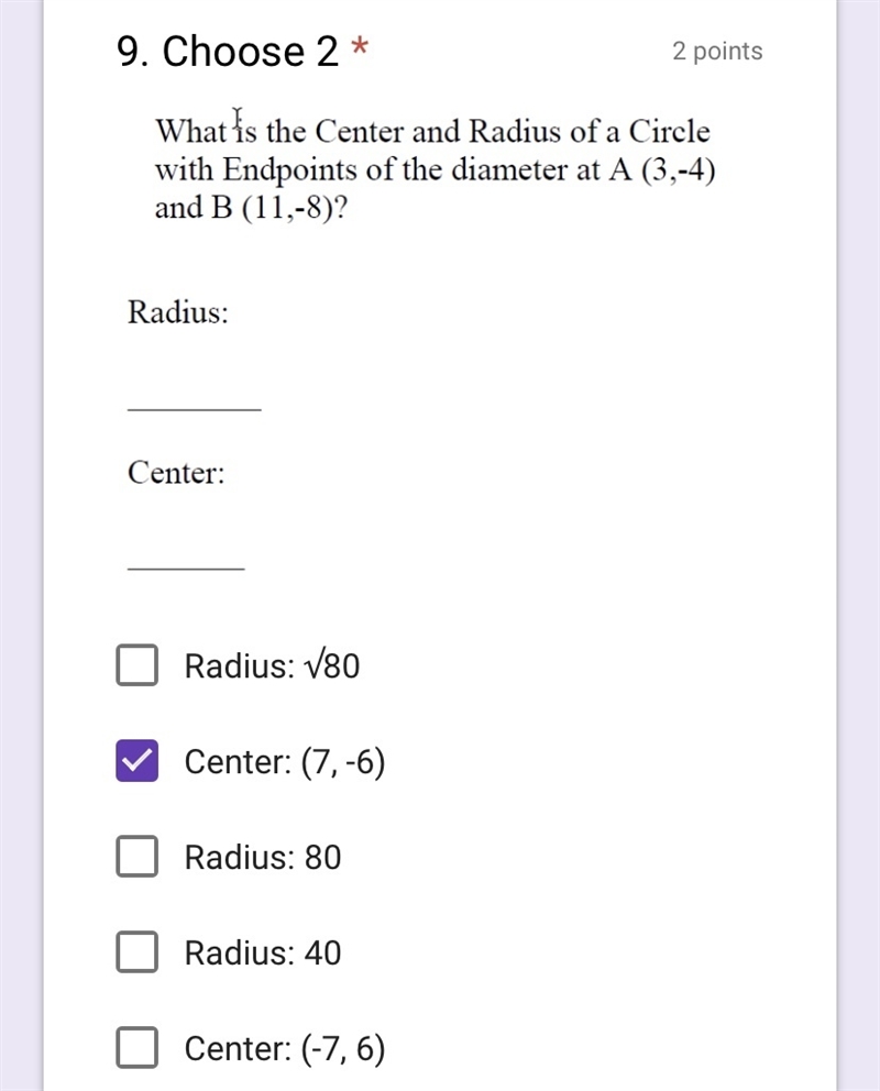 I can’t find the radius. I have found the center but it’s impossible for me to find-example-1