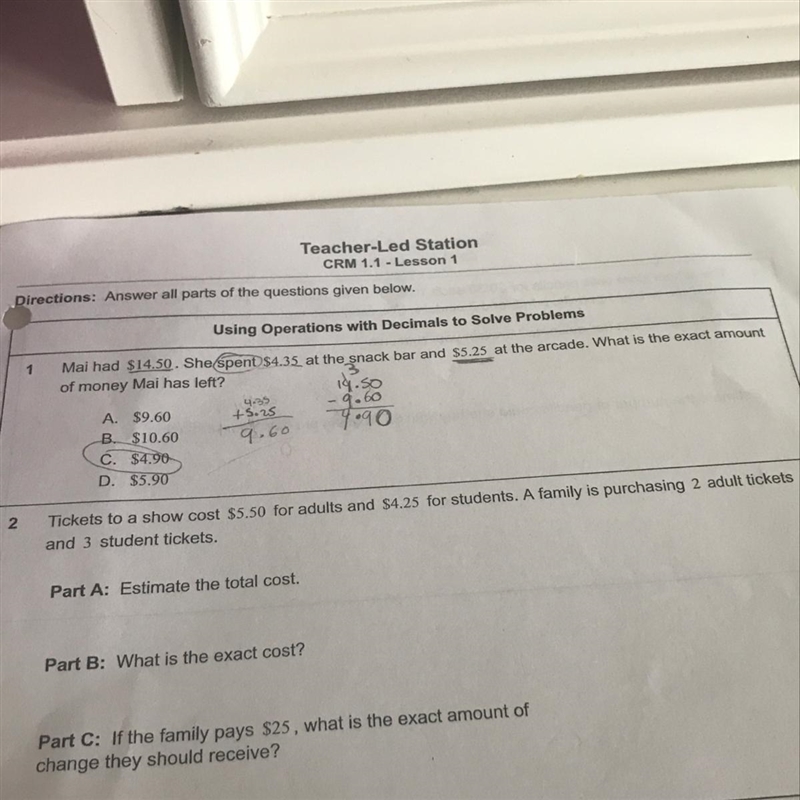 Part A:Estima-te the total cost. Part B: what is the exact cost? Part C: if the family-example-1