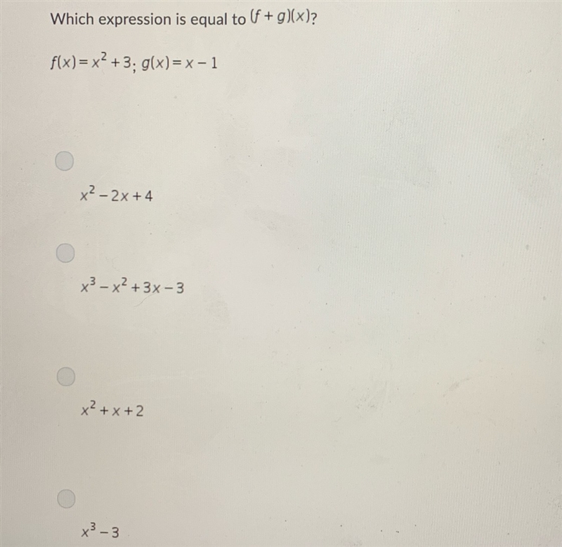 Which expression is equal to (f+g)(x)?-example-1