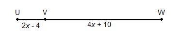 Point V lies between points U and W on . If UW = 9x – 9, what is UW in units? 5 units-example-1