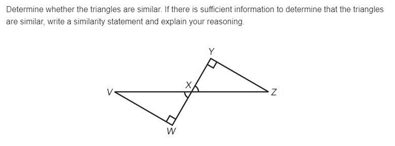 Determine whether the triangles are similar. If there is sufficient information to-example-1