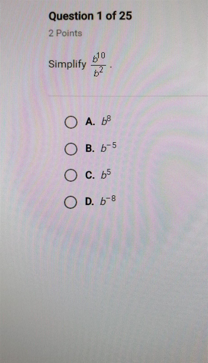 Simplify b^10/b^2, help me pls​-example-1