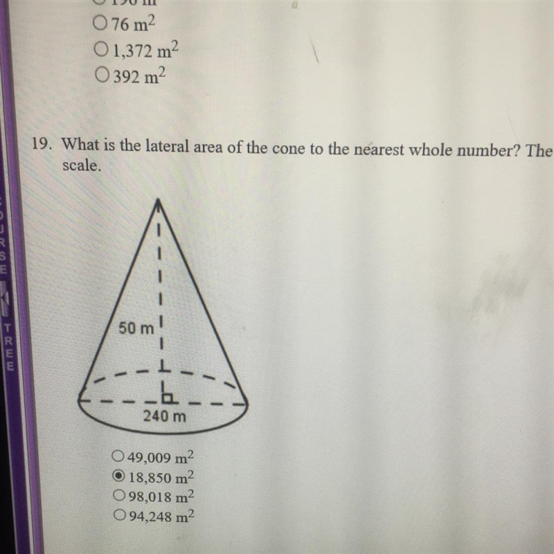 What is the lateral area of the cone to the nearest whole number? The figure is not-example-1