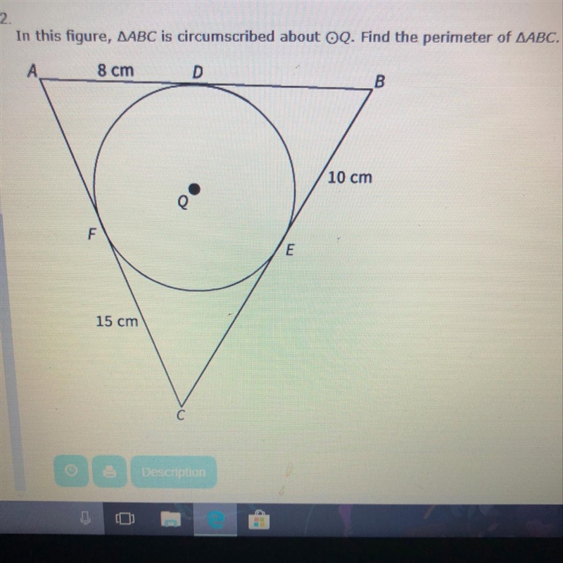 In this figure, ABC is circumscribed about OQ. find the perimeter of ABC. Answer options-example-1