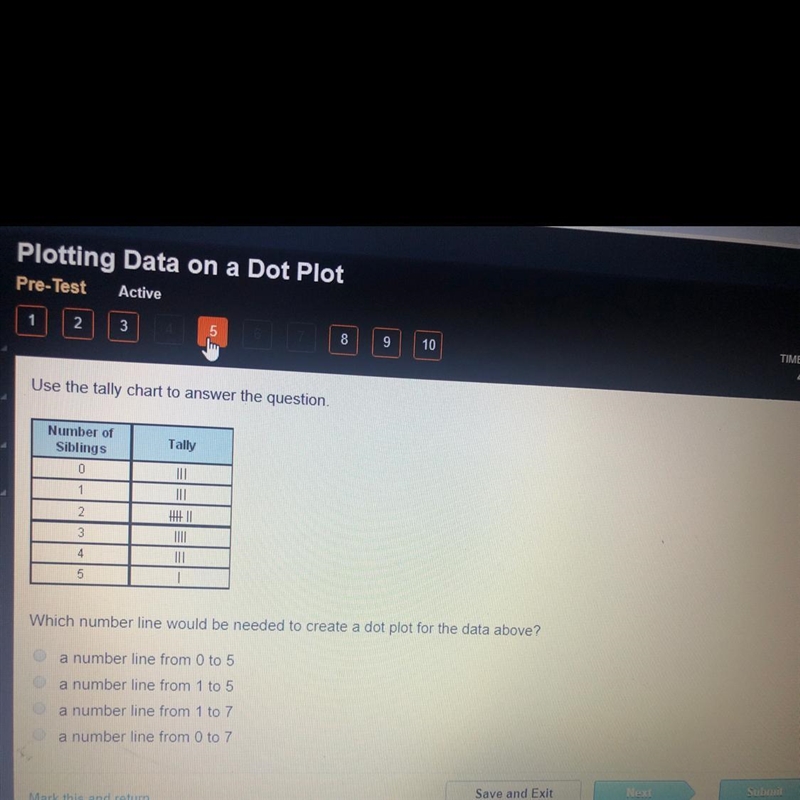 Which number line would be needed to create a dot plug for the data above-example-1