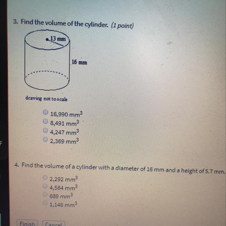 3. Find the volume of the cylinder 4. Find the volume of a cylinder with a diameter-example-1