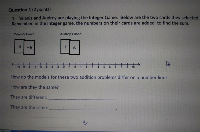 Yelania and Audrey are playing the Integer game. Below art the two cards they selected-example-1