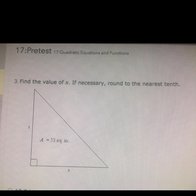 Find the value of x. A=53 sq. In.-example-1