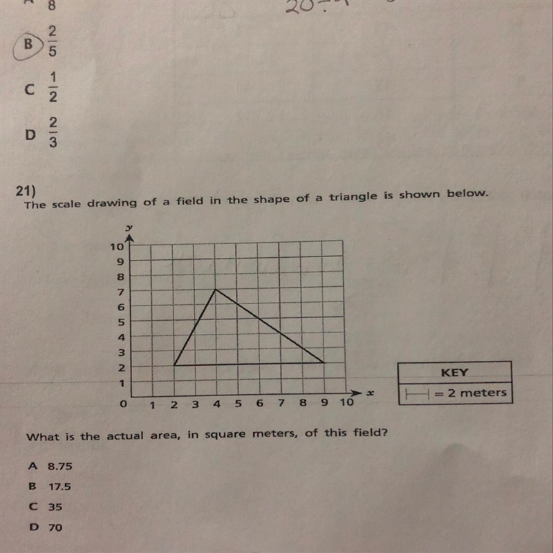 The cake drawing of a field shape of a triangle is shown below...what is the actual-example-1