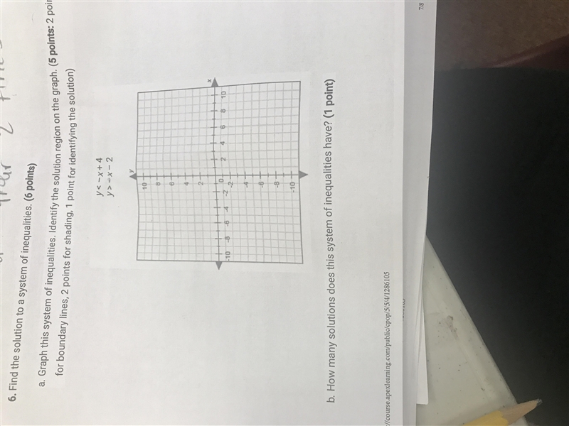 PLS HELP LAST DAY OF APEX a.graph this system of inequalities y<-x+4 y>-x-2 b-example-1