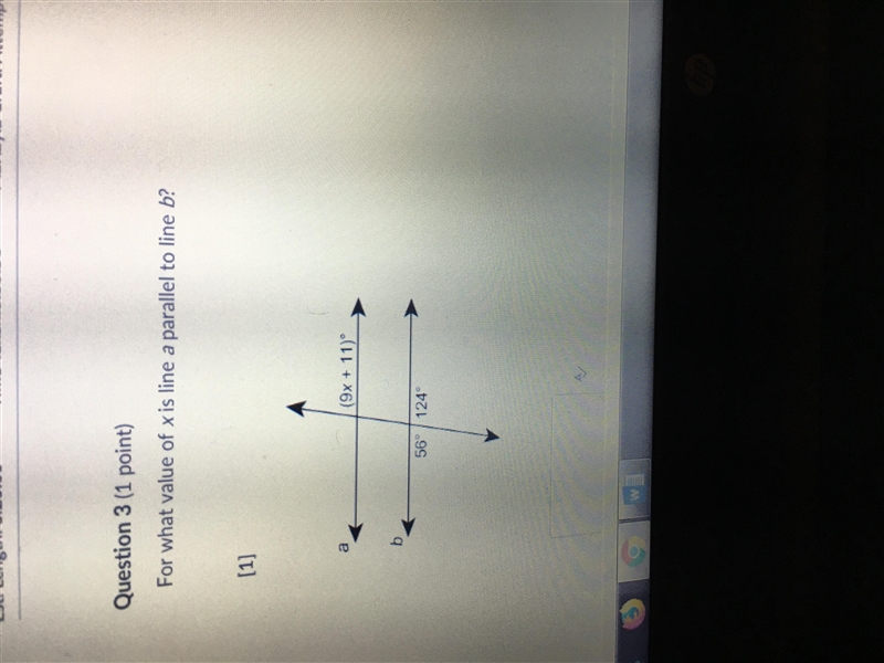 For what value of x is line a parallel to line b (9x+11)-example-1