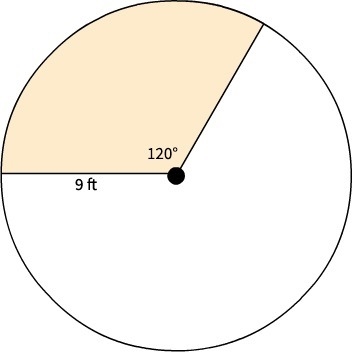 Find the area of the shaded sector. Leave your answer in terms of π. 18π ft2 36π ft-example-1