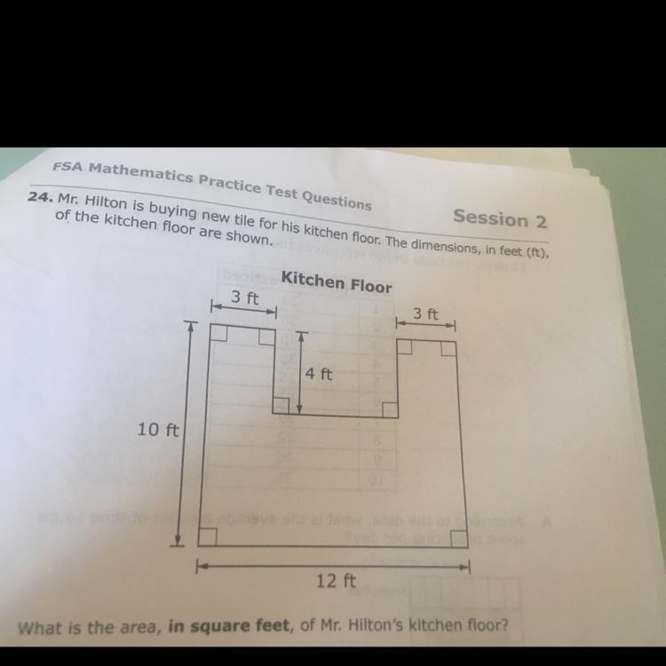 Me.Hilton is buying a new tile for his kitchen floor. The dimensions, in feet of the-example-1