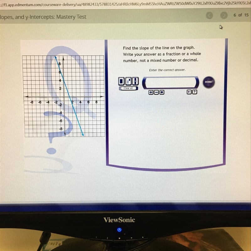 Find the slope of the line on the graph write you answer as a fraction or a whole-example-1