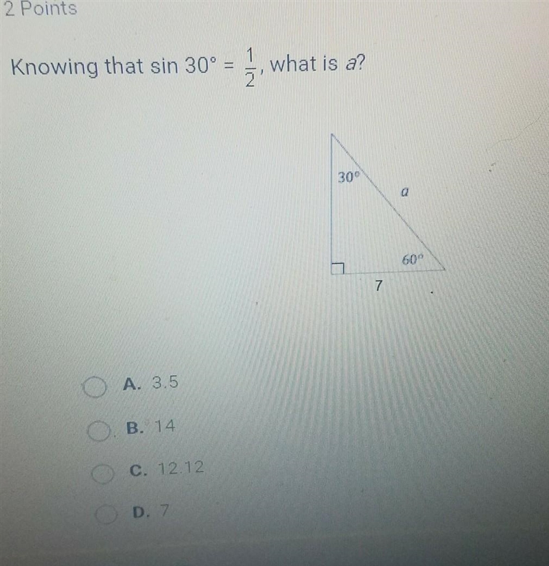 Knowing that sin 30º = 1/2 what is a?​-example-1