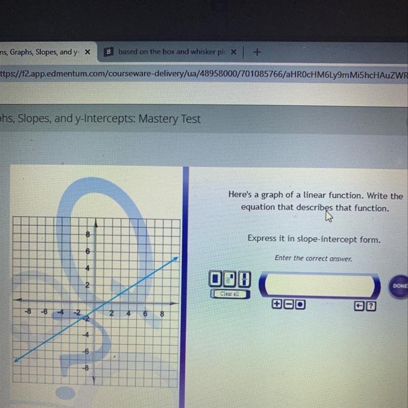 Here’s a graph of a linear function write the equation that describes that function-example-1