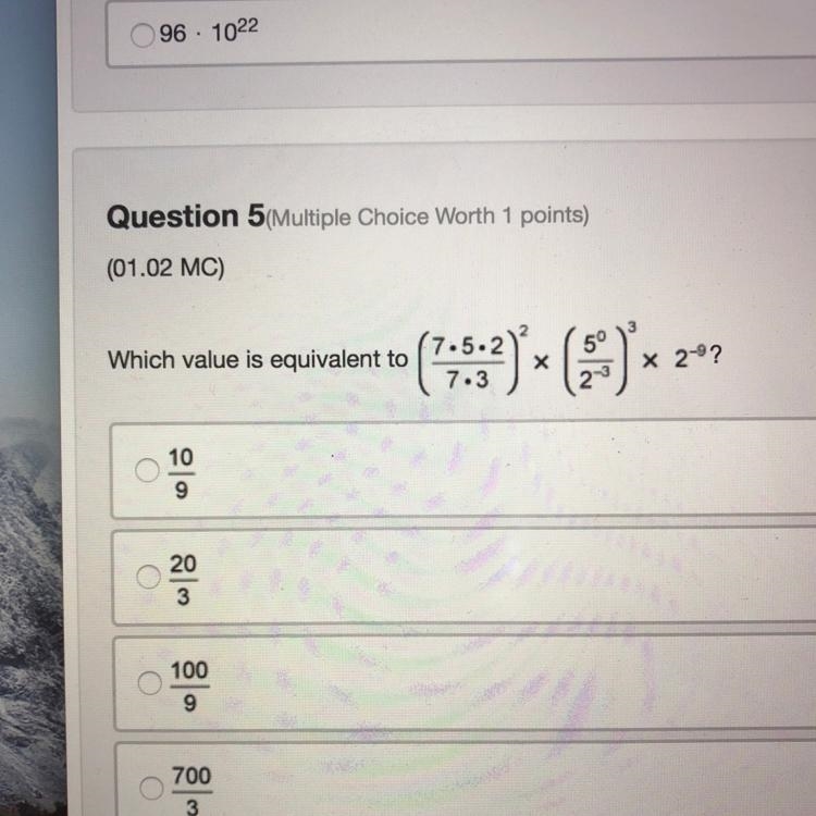 Which value is equivalent to (7x5x2/7x3)^2 x (5^0/2^-3)^3 x2^-9?-example-1