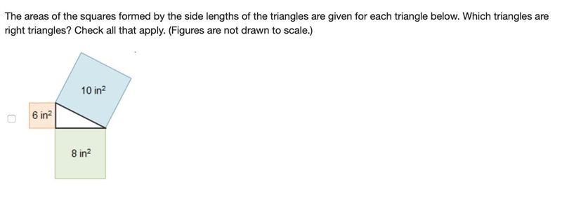 The areas of the squares formed by the side lengths of the triangles are given for-example-1