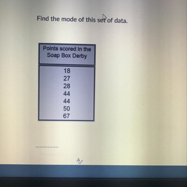 Find the mode of this set of data 18,27,28,44,44,50,67-example-1