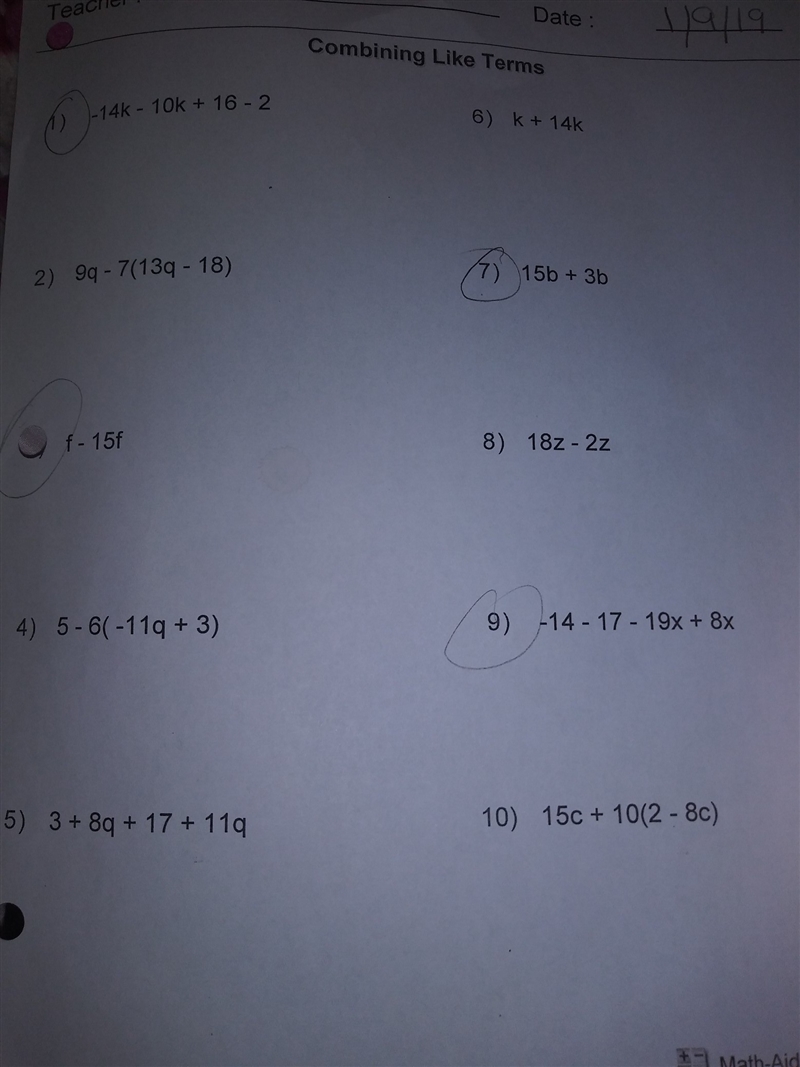 Please help ASAP only need 1) 7) 5) 9) done thank you also the 5 is a little cut off-example-1