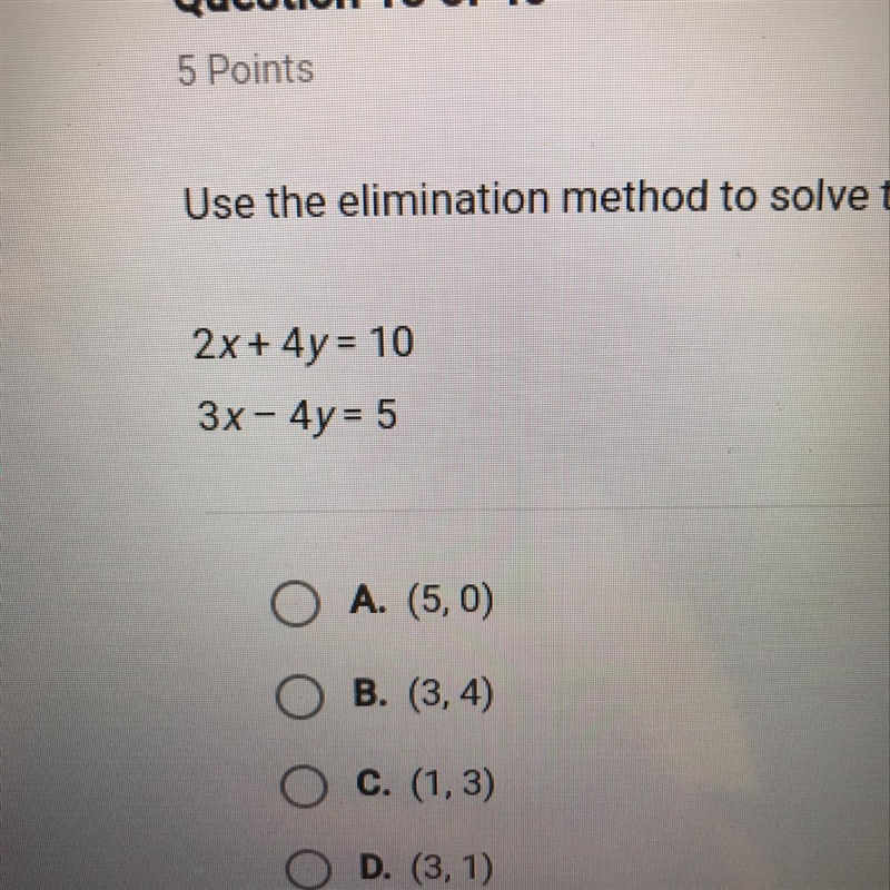 Use the elimination method to solve the system of equations-example-1