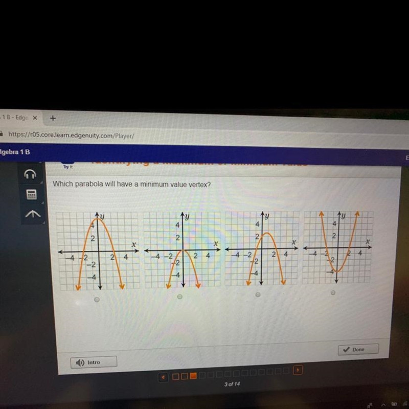 Which parabola will have a minimum value vertex?-example-1