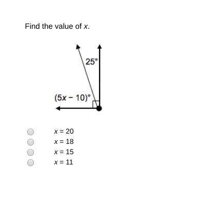 Find the value ox X: A 20 B 18 C 15 D 11-example-1