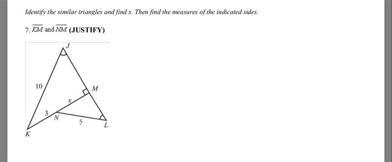 Identify the similar triangles and find x. Then find the measures of the indicated-example-1