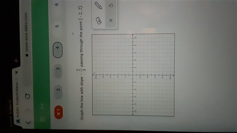 Graph the line with slope -2/3 passing through the point (-2,2).-example-1