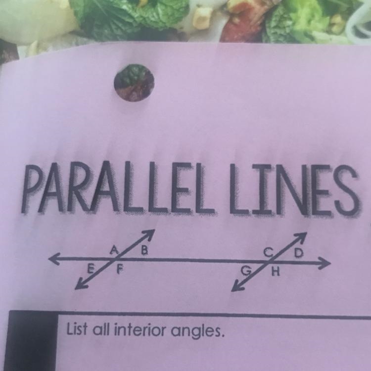 1.) List all interior angles (see image) 2.) Identify all pairs of corresponding angles-example-1