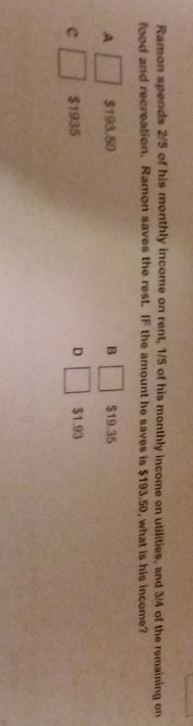 Ramon spends 2/5 of his monthly income on rent, 1/5 of his monthly income on utilities-example-1