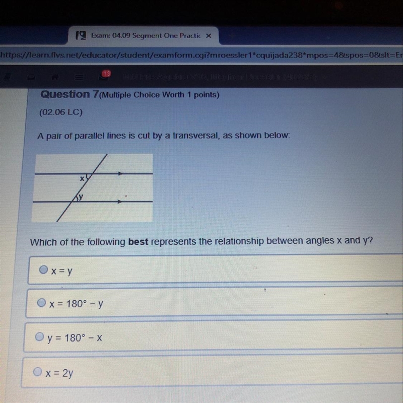 A pair of parallel lines is cut by a transversal, as shown below.-example-1