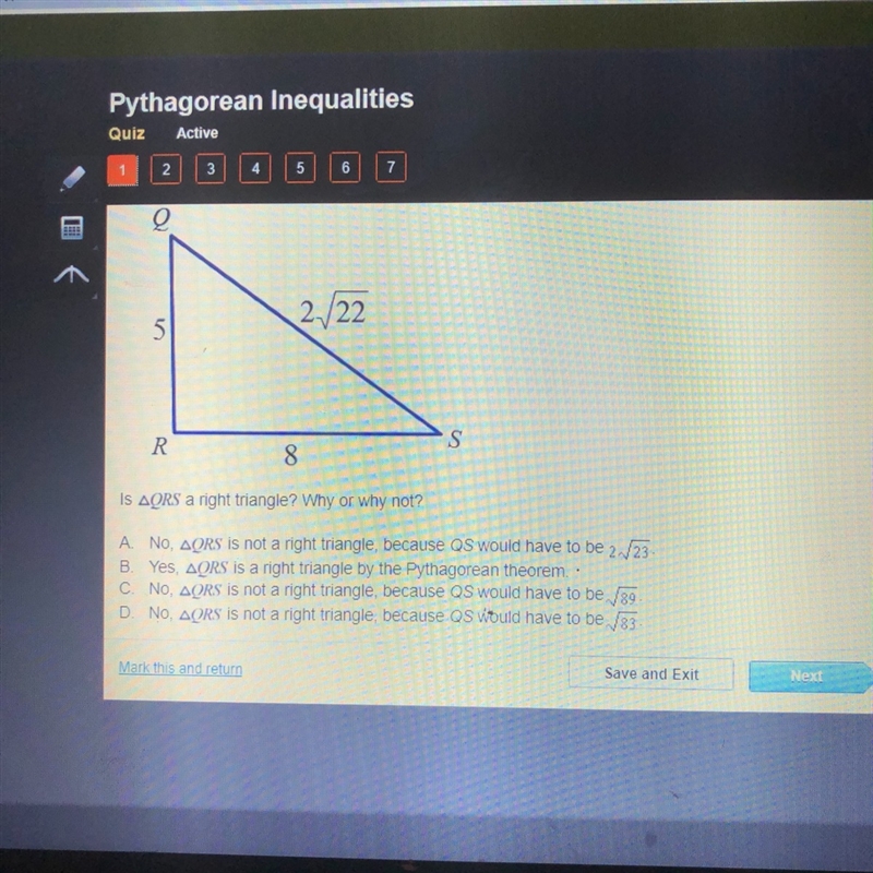 Is angle QRS a right triangle? Why or why not?-example-1