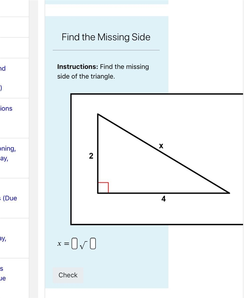 Find the missing side of the triangle-example-1