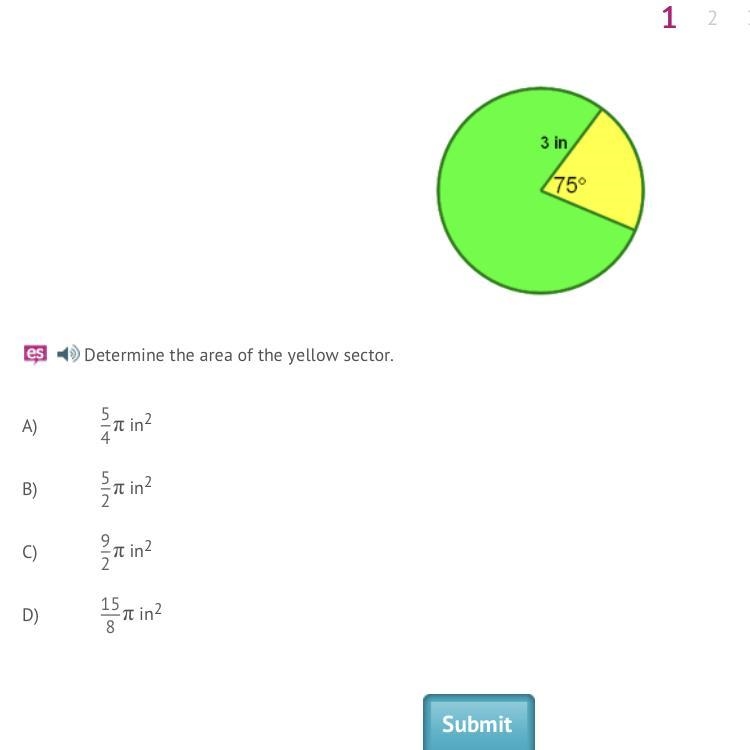 Determine the area of the yellow sector-example-1