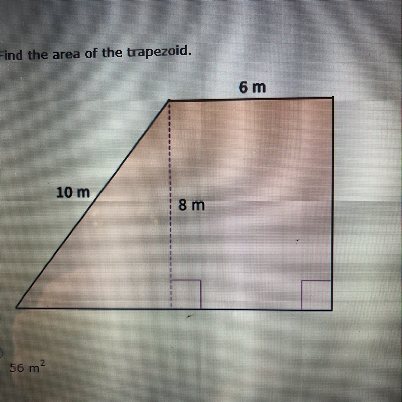 Find the area of the trapezoid Answer options: 56, 90, 60, 72.-example-1