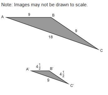 Please help Triangle A' B' C' is a dilation of the triangle ABC. What is the scale-example-1