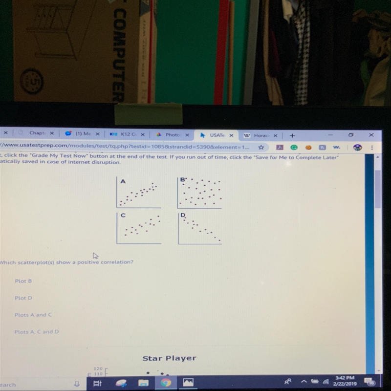 Which scatterplot(s) show a positive correlation A. Plot B B. Plot D. C. Plots A and-example-1