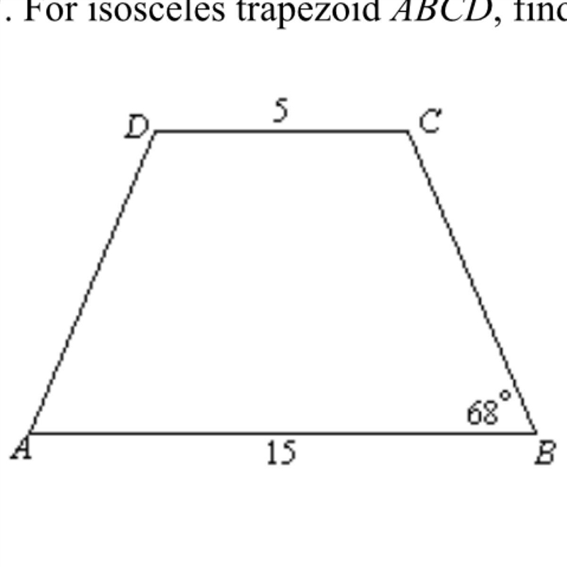 For isosceles trapezoid ABCD, find the length of the median and m∠A-example-1