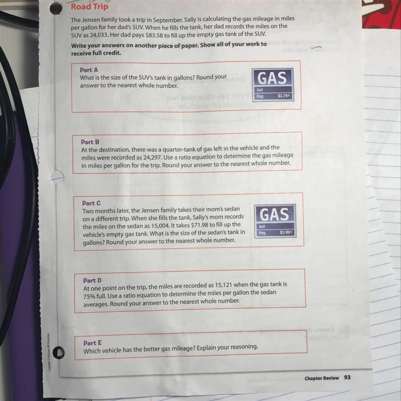 Please help!!! The Jensen family took a trip in September. Sally calculating the gas-example-1