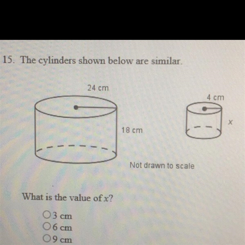 The cylinders shown below are similar A 3cm B 6cm C 9cm D 18cm-example-1