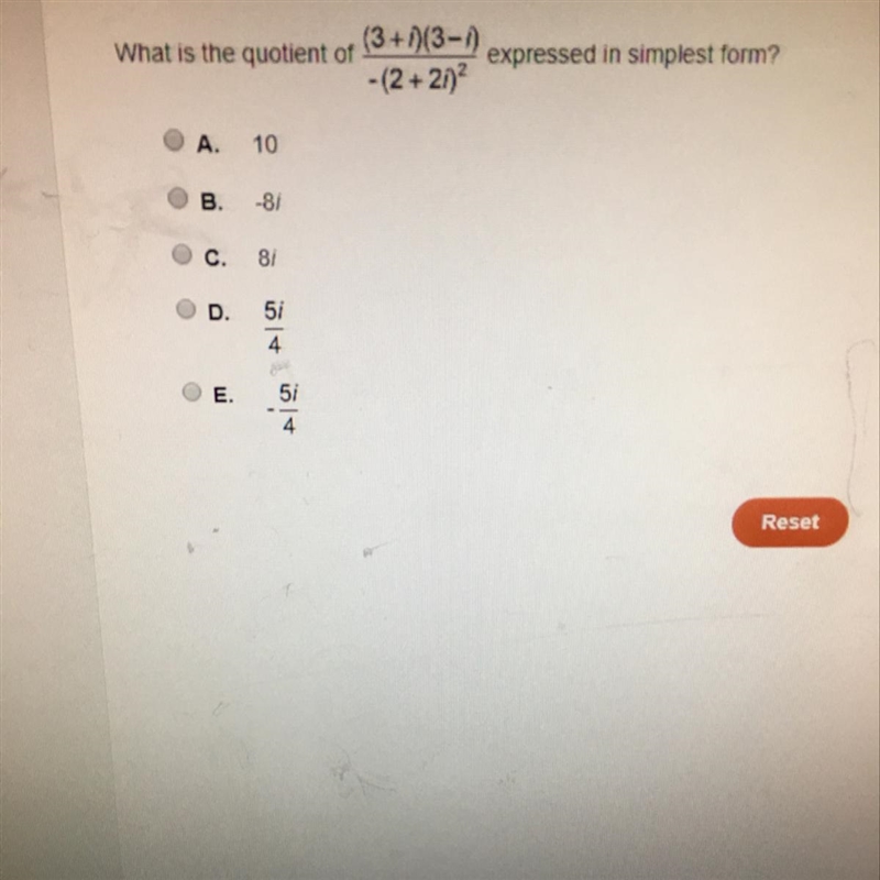 What is the quotient of (3+I)(3-I)/-(2+2i)^2-example-1