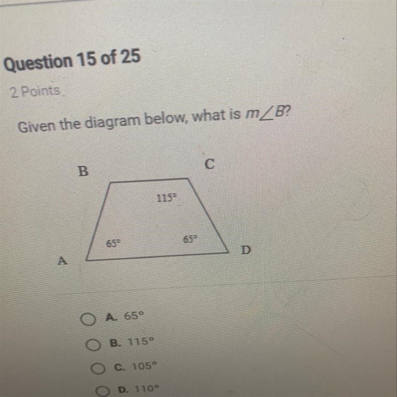 Given the diagram below, what is m angle B?-example-1