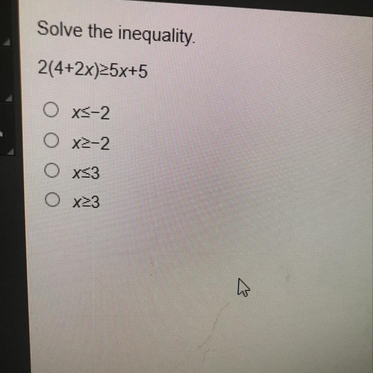 Solve the inequality 2(4+2х)>5x+5-example-1